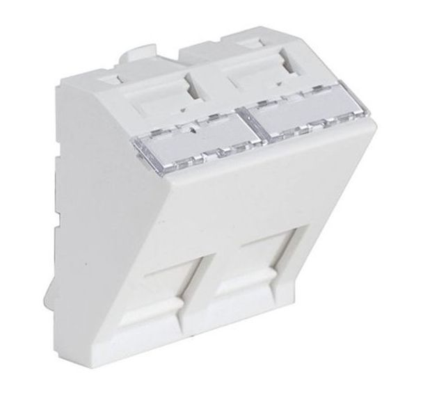 Plastron 45x45 Ethernet 2 RJ45 S/FTP Cat6A à Câbler, Blanc