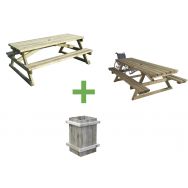 1 table-bancs handy PMR + 1 table-bancs Ouna + 1 poubelle bois Forestière 50 L