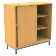 Armoire Octet portes coulissantes coloris hêtre sur socle métal gris RAL 9006