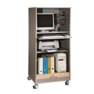 Armoire multimédia mobile à rideaux coloris alu/hêtre