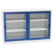 Armoires basses à portes coulissantes CH - Avec vitrine - Largeur 150 cm - Manutan