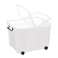 Bac rangement Strata Couvercle 2 rabats sur roulettes 75 L Transparent