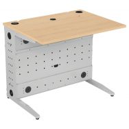 Bureau PLUG-IN écran sortie verticale plateau mélaminé 2 pieds époxy - 90x70 cm