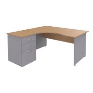 Bureau asymétrique Sirius gauche + caisson prof 60 cm