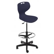 Chaise dessinateur Mahia piètement plastique sur roulettes, coque bleue