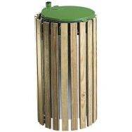 Collecteur caréné bois 100 L sur potelet + couvercle