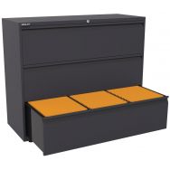 Crédence métal 3 tiroirs pour dossier suspendus coloris anthracite RAL 7016