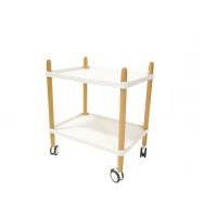 Desserte mobile 2 plateaux pied hêtre plateaux polypropylène coloris Blanc