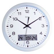 Horloge murale à quartz avec écran LCD Ø 30 cm coloris Argent
