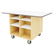 Ilot Wallis ONE plateau laqué inscriptible bouleau-blanc-sur roulettes