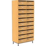 Meuble Octet 20 cases boites aux lettres hêtre sur socle métal gris 9006