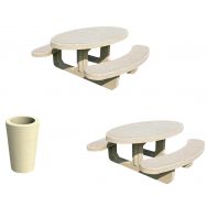 Pack 2 tables-bancs Recife + 1 poubelle 80 L béton