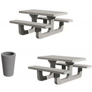 Pack 2 tables Rio + 1 poubelle 80 L béton