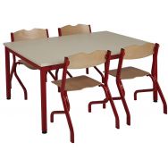 Pack Eco 1 table 120x80 T.3 +Chant ABS +4 Chaises 4 pieds acier rouge