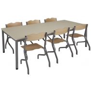 Pack Eco 1 table 160x80 T.3 +ABS +6 Chaises 4 pieds acier rouge