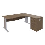 Pack bureau asymétrique Quatuor pieds  L bois retour à droite + caisson HB