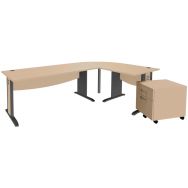 Pack bureau droit Quatuor pied L bois + angle 90°+ bureau droit + caisson mobile