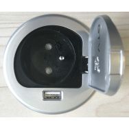 Passe-fil alimentation intégré droite 76xH80 mm argent/noir