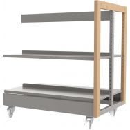 Rayonnage double face sur roulettes structure bois/métal Ellipse