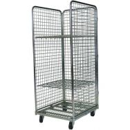 Roll conteneur en maille 3 côtés - 2 tablettes 720x800x1800