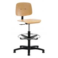 Siège d'atelier haut assise et dossier bois avec repose-pieds