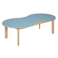 Table Lili cacahuète, plateau couleur, piétement bois hêtre