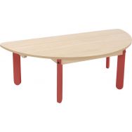 Table Lili demi-ronde, plateau hêtre, piétement bois couleur