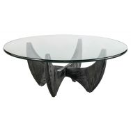 Table basse Harper plateau verre pieds chêne massif noir