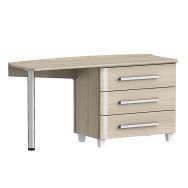 Table commode sur pieds Aubance, tiroirs à droite, acacia crème