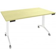 Table rectangulaire Avel plateau pivotant pieds blancs sur roulettes