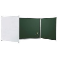 Tableau triptyque émaillé mixte, intérieur vert, cadre aluminium strié naturel