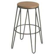 Tabouret Bouchon piet. alu plateau bois vieilli