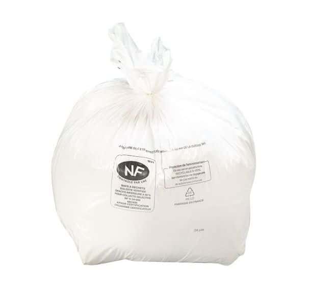Sac poubelle 50 litres NF blanc - 200 sacs sur
