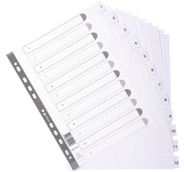 Lot de 25 Intercalaires imprimés 12 touches plastifiées A4 maxi Blanc
