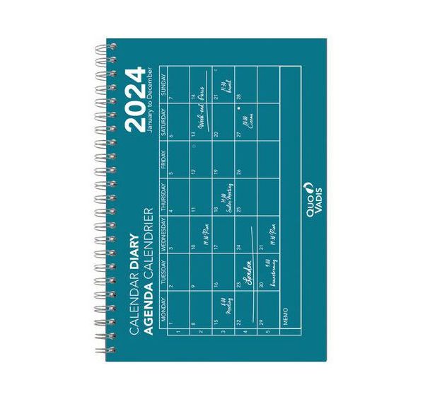 Agenda mensuel Calendar Diary - 12 mois janv/déc 2024 - Quo Vadis