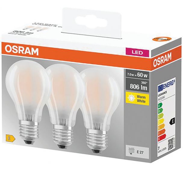 Osram - Lot de 3 Ampoules LED Filament Standard - Culot E27 - 6 W