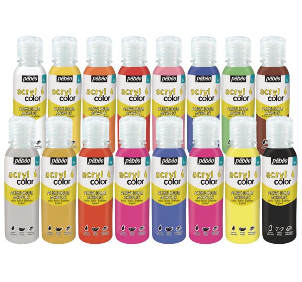 Assortiment de 16 flacons de 150 ml gouache acrylique Acryl'color Pebeo