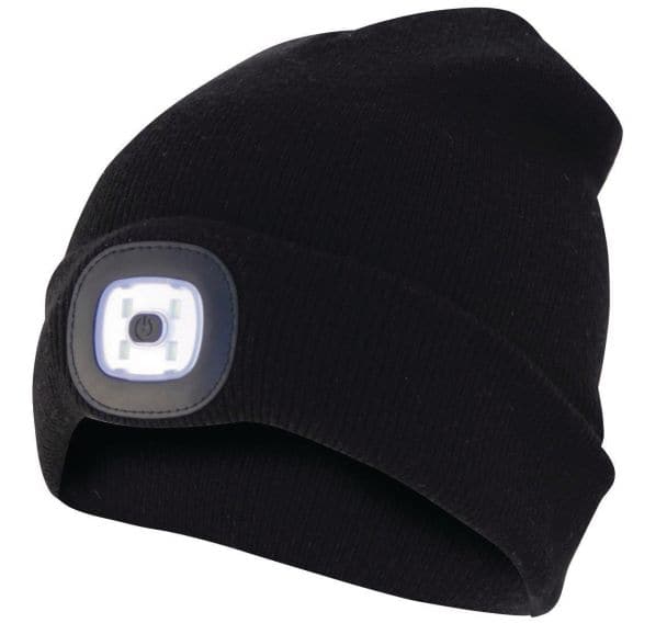 Bonnet avec lampe frontale LED intégrée - Noir