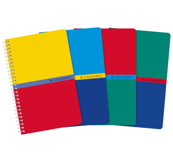 Lot De 5 Cahiers A5 Conquérant - 180 Pages Petits Carreaux 5mm - Reliure Spirale - Couverture Recyclée Colorée
