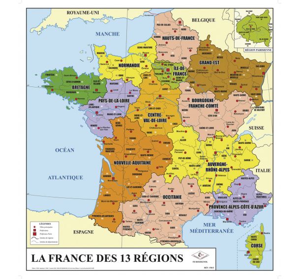 Carte de France 13 régions double face