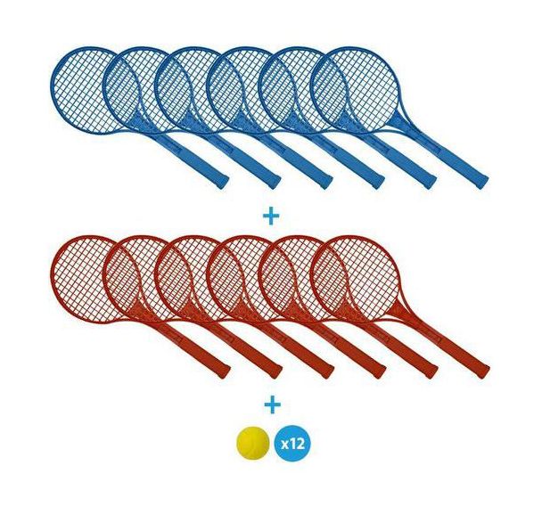 Lot de 12 raquettes de mini-tennis + 12 balles en mousse