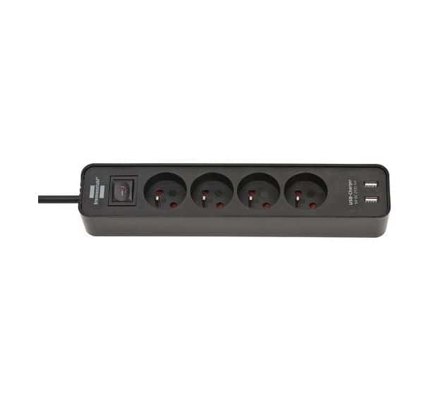 Multiprise ECOLOR 4 prises + 2 USB avec interrupteur - Brennenstuhl