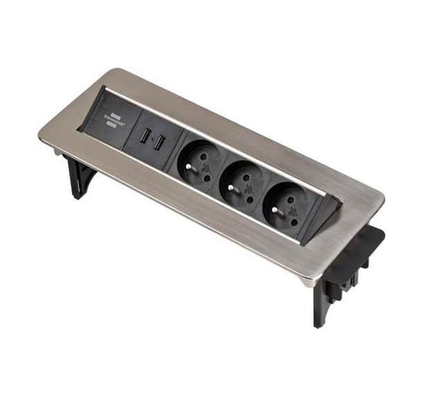 Multiprise Indesk Power 3 prises + 2 USB encastrable - Brennenstuhl - Lot  de 2