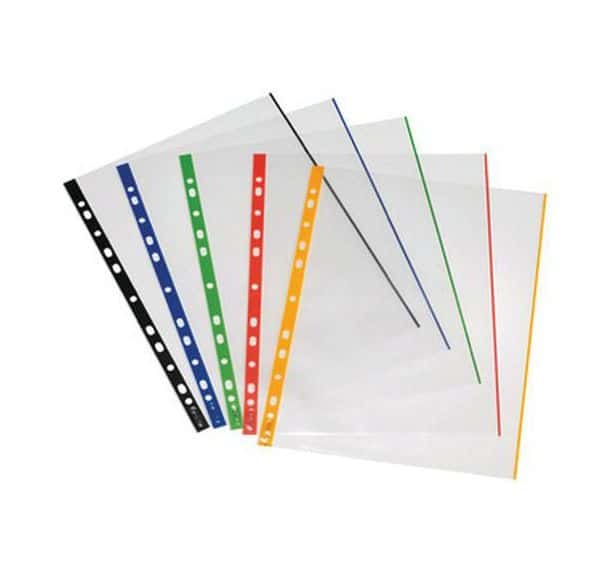 Set de 6 Pochette perforée, A4, transparent, bord coloré