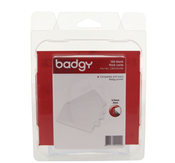 100 Cartes PVC épaisses (0,76 mm) p/ Imprimantes BADGY100, BADGY200