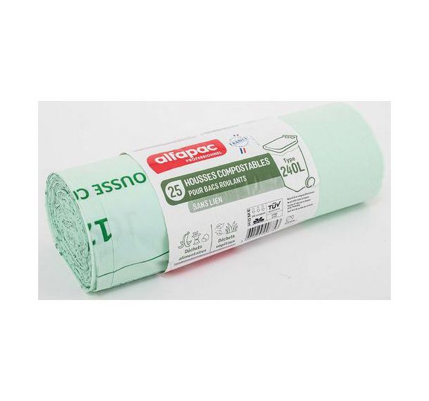 100 Housse compostables sans lien -Déchets organiques-240L- Vert