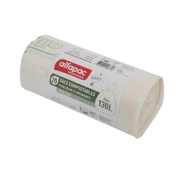 100 Sac poubelle compostables - Déchets organiques -130L-Naturel