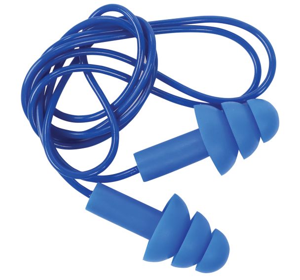 100 paires de bouchons d'oreilles silicone réutil. Bleu + cordelette