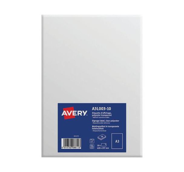 10 Etiquettes d'affichage amovibles A3 Laser Copieur Transp