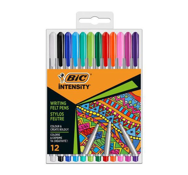 12 Stylo feutre Intensity corp métallisé coloris assortis - BIC